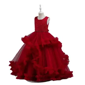 Unique Girls Princess Pageant Long Puffy Lace Dress Kids Party Children Formal Dress