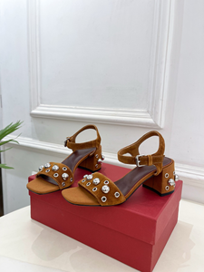 Sandales à talons hauts en laine douce, à bout carré, avec rivets, talon épais, bride unique, bout ouvert et bride arrière à crochet, style décontracté et élégant - Product Image 4