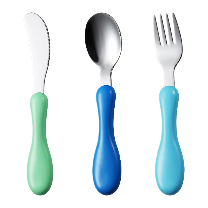 Aço inoxidável Diversão Jantar Utensílios Brilhante Colorido Empilhamento Talheres Conjunto para Crianças Faca Garfo Colher 3 pcs/Set 1044001