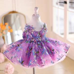 Butik mor payetli nakış tül çocuk akşam parti balo elbisesi çiçek kız elbise çocuk giysileri büyük yay ile - Product Image 6