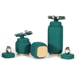 Jinsky Custom Deak Green Microfiber Metal <b>Jewelry</b> Display Stand Showcase for Earrings Ring Necklace Bracelet <b>Jewelry</b> Display Set - Product Image 4