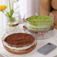 Conteneur rond pour gâteau et dessert en acrylique transparent, écologique, de qualité alimentaire, sans BPA, avec poignée et couvercle pour tiramisu