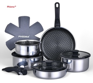 Ensemble de casseroles Phisma 13 pièces en acier inoxydable tri-couches avec poignée amovible, ensembles de cuisine pour <span class=keywords><strong>camping</strong></span>-car/<span class=keywords><strong>camping</strong></span>, compatible four - Product Image 1