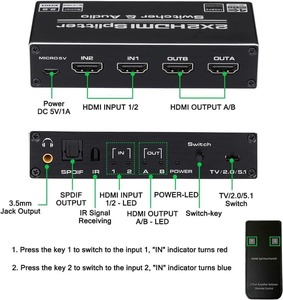 Switch HDMI SYONG 2 ingressi 2 uscite con telecomando IR, supporta HDMI 2.0, HDCP <span class=keywords><strong>2.2</strong></span>, 4K60Hz, EDID, supporta SPDIF e audio - Product Image 2
