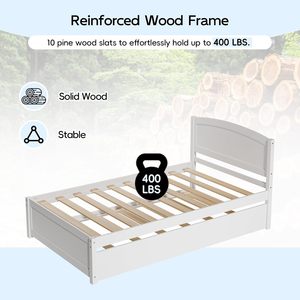 Wood Trundle <strong>Bed</strong> Frame Solid Wood Pull Out <strong>Day</strong> <strong>Bed</strong> Trundle Include Slat Support White <strong>Drawers</strong> Solid Wood <strong>Bed</strong> - Product Image 4