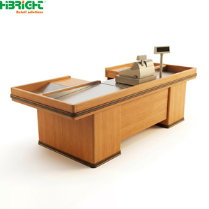 Wood Grain Retail <b>Checkout</b> <b>Counter</b> Cashier Desk POS <b>Counter</b> With Storage Cabinets for Store Front - Product Image 4