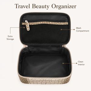 Ensemble de trousses de toilette en PU texture crocodile avec étui de maquillage et pochette rigide, personnalisable avec logo, pour voyage - Product Image 3