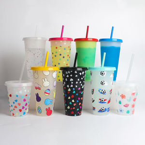 Vaso Mágico de Café de Plástico de Color Personalizado, Libre de BPA, Reutilizable, Cambia de Color <span class=keywords><strong>con</strong></span> el Agua Fría, <span class=keywords><strong>con</strong></span> Tapas y Pajitas - Product Image 5