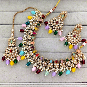 Silver Plated Choker Necklace Set Mint Green Emerald Multi Layer <b>Crystal</b> Beads Collar Necklace with CZ <b>Stud</b> <b>Earrings</b> - Product Image 1