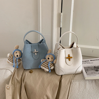 Sac seau rétro mini pour femme en cuir PU souple, sac à bandoulière avec joli pendentif