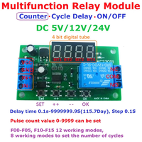 Compteur d'impulsions multifonctionnel avec temporisation réglable, module de relais de commande marche/arrêt DC 5V 12V 24V KC23C01