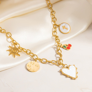 Collar de Acero Inoxidable con Colgante de Corazón, Cereza y Sol, Chapado en Oro de 18K, Gargantilla, Joyería de Regalo - Product Image 2