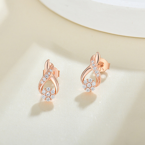 Elegant 925 Sterling Silver Cluster Earrings Rose Gold Plated Cubic Zirconia Pave Setting Flower Design <strong>Women's</strong> Fine Earrings - Product Image 2
