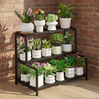 Support à fleurs mobile en métal, rectangulaire, sur pied, à trois niveaux, multifonctionnel, pour intérieur/extérieur, étagère de rangement pour salon