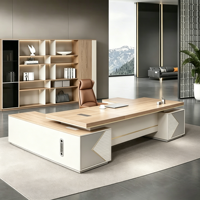 Escritorio Ejecutivo Moderno con Gabinete, Escritorio de Director Ejecutivo de Madera de Lujo con Mesa Lateral de Almacenamiento, Muebles de Oficina Comerciales
