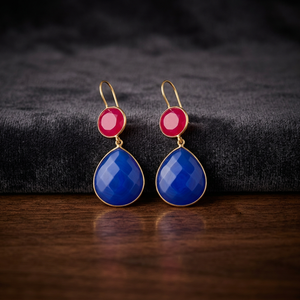 Pendientes de Lágrima Azules y Rosa Rubí al por Mayor, Pendientes Colgantes con Piedra Facetada en Forma de Pera, Joyería de Moda de Latón Chapado en Oro - Product Image 3