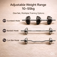 Équipement de musculation personnalisé QS avec logo, barre de curl, étui pour haltères, haltères réglables en fer de 15 kg, 20 kg, 30 kg, 50 kg