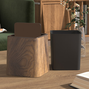 Mini poubelle de bureau en plastique, motif bois rétro, petite corbeille à papier pour hôtel, bureau, chambre - Product Image 2