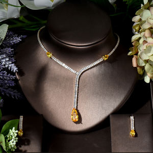 HIBRIDEウォータードロップロングタッセルネックレスイヤリングセットCZ女性ブライダルウェディングジュエリーセットナイジェリアアクセサリーBijoux N-382 - Product Image 2