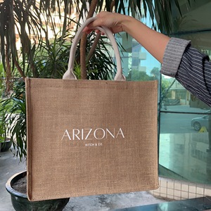 Shopping Grocery <strong>Bag</strong> Eco-friendly Women Blank Burlap Tote <strong>Jute</strong> <strong>Bag</strong> With Brown Cotton Webbing Handle - Product Image 1
