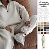 Vêtements pour femmes 2026 – Ensemble de survêtement personnalisé en gros – Ensemble jogging 2 pièces avec sweat à capuche oversize à demi-zip et pantalon de survêtement