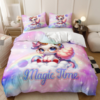 Parure de lit pour chambre de fille, motif de licorne de dessin animé mignon, impression numérique, housse de couette