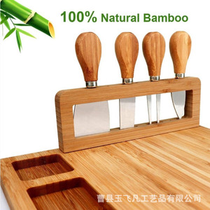 Bamboo <b>Cheese</b> Board <b>Set</b> With <b>Knife</b> And Fork Natural Wood Color Durable Home Use Solid Wood Steak And Cooked Food Tray - Product Image 3