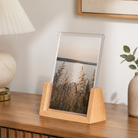 Cadre photo en acrylique transparent avec base en bois, support d'image portrait pour bureau, décoration intérieure et présentoir de cadeaux