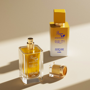 Flacon de parfum vide en verre de 100 ml, forme carrée avec bouchon carré, grand format. - Product Image 2