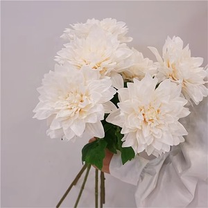 Haute qualité mariage décoration de la maison fleurs unique grande tête Dahlias Latex artificiel vraie touche blanc <span class=keywords><strong>Dahlia</strong></span> fleur plantes - Product Image 4