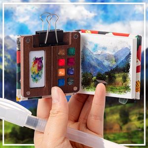 Artiste de <span class=keywords><strong>poche</strong></span> aquarelle voyage ensembles peinture acrylique Portable noyer <span class=keywords><strong>bois</strong></span> Palette parfait peinture cadeau - Product Image 5