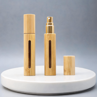 Atomiseur miniature en cuir avec logo personnalisé, coque en bambou, flacon pulvérisateur en verre rechargeable, flacon de parfum pour voyage, bureau, fête