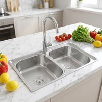 Évier double en acier inoxydable SUS304 de qualité supérieure, multifonctionnel, pour buanderie industrielle et cuisine de ferme, 32 pouces, design moderne à encastrer sous plan.