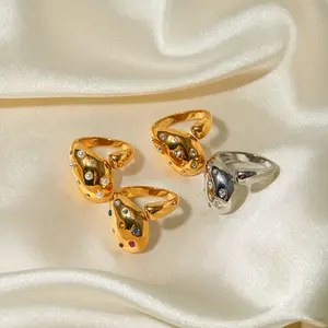 Cincin berlapis emas 18K, Perhiasan Stainless Steel minimalis sederhana Chunky