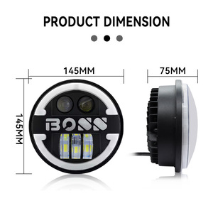 QideWin 5.75-Inch 60W <b>LED</b> <b>Headlight</b> Boss Style Motorcycle Spotlight With Halo Ring For Harley Jeep Wrangler - Product Image 2
