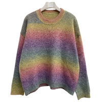 Pull ample en maille dégradé arc-en-ciel bio pour femme, col rond, tricot personnalisé, collection automne
