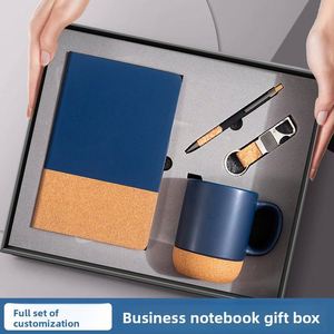 A5 Business Notebook Gift Set Faux Leather Simple Notebook Saddle Stitched Office & Meeting Notepad Pen Customizable Souvenir - Product Image 4