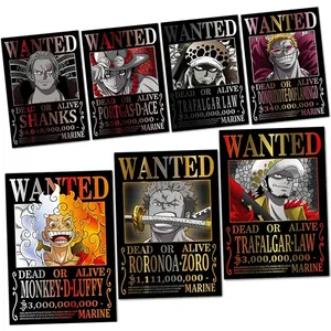 77 Styles 3 milliards de toile Anime Poster Matériaux Impression Luffy Zoro Bounty Wanted Affiches 1 PIÈCE Law Room Décoration murale