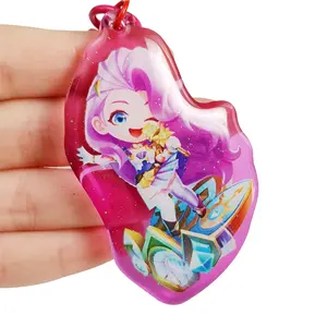 Custom Epoxy Coated Translucent Acrylic Keychain Anime Non Clear Charms With Colorful Glitters