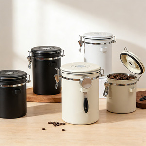 Wadah Kopi Kedap Udara Stainless Steel, Stoples Penyimpanan Ampas Kopi dengan Katup Satu Arah, Wadah Penyimpanan Biji Kopi/Teh 1-2L Modern - Product Image 4