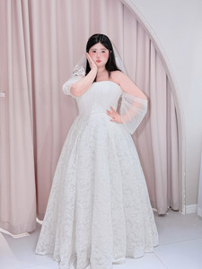 Abito da sposa in pizzo taglie forti, elegante e confortevole, per ragazze, fino a 100 kg, per uso quotidiano, bianco, per fidanzamento, <span class=keywords><strong>matrimonio</strong></span> e registrazione, lunghezza a terra - Product Image 3