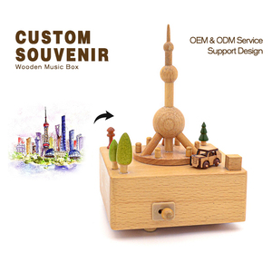 Carton sáng tạo Oriental Pearl Tower hộp nhạc bằng gỗ với di chuyển vòng xe Bầu Trời Thành phố - Product Image 1
