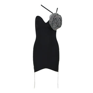 Vestido Midi Sexy de Satén para Mujer, sin Tirantes, con Flores en los Hombros, Transpirable, Elegante, con Tirantes Finos, Cintura Natural, Vestido de Fiesta - Product Image 1