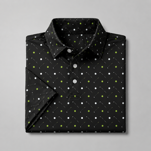Polo de golf noir imprimé pour homme, manches courtes, séchage rapide, respirant, extensible, vêtements de sport décontractés, polo de golf pour l'extérieur, en stock - Product Image 5