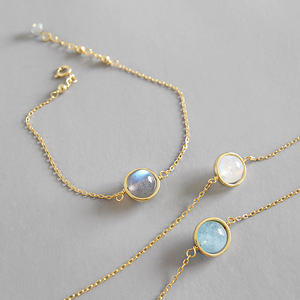 Wholesale Gray Moonstone Aquamarine Bracelet 18k Real Gold Plating Sterling Silver Chain Bracelet Jewelry for women girls