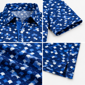 Camiseta de Polo de Golf Azul Personalizada con Mosaico para Hombre, Estampado Geométrico, de Secado Rápido, Elástica, Fabricante OEM ODM de Marca Privada - Product Image 3