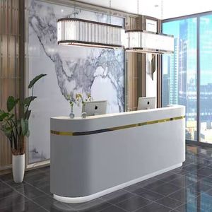 Bàn tiếp tân gỗ chất lượng cao tùy chỉnh với đèn LED thiết kế hiện đại tính năng bền bỉ-cho Thẩm mỹ viện hoặc sử dụng khách sạn - Product Image 2