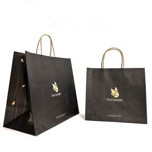 Black White Recycled Kraft Shopping Paper Bag with Handles Custom <b>Printed</b> Offset <b>Printing</b> Your Own Logo - Product Image 4