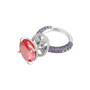 Fashion Unique Style Garnet Amethyst Big Zircon Ring 925 Sterling Silver Gemstone Jewelry For Engagement Ring