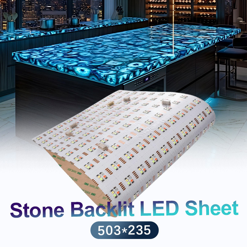 RGBW Flexible LED Panel 24VDC Backlight Sheet High Brightness Dimmable for Backlit Marble Onyx Wall Countertop 503x235mm